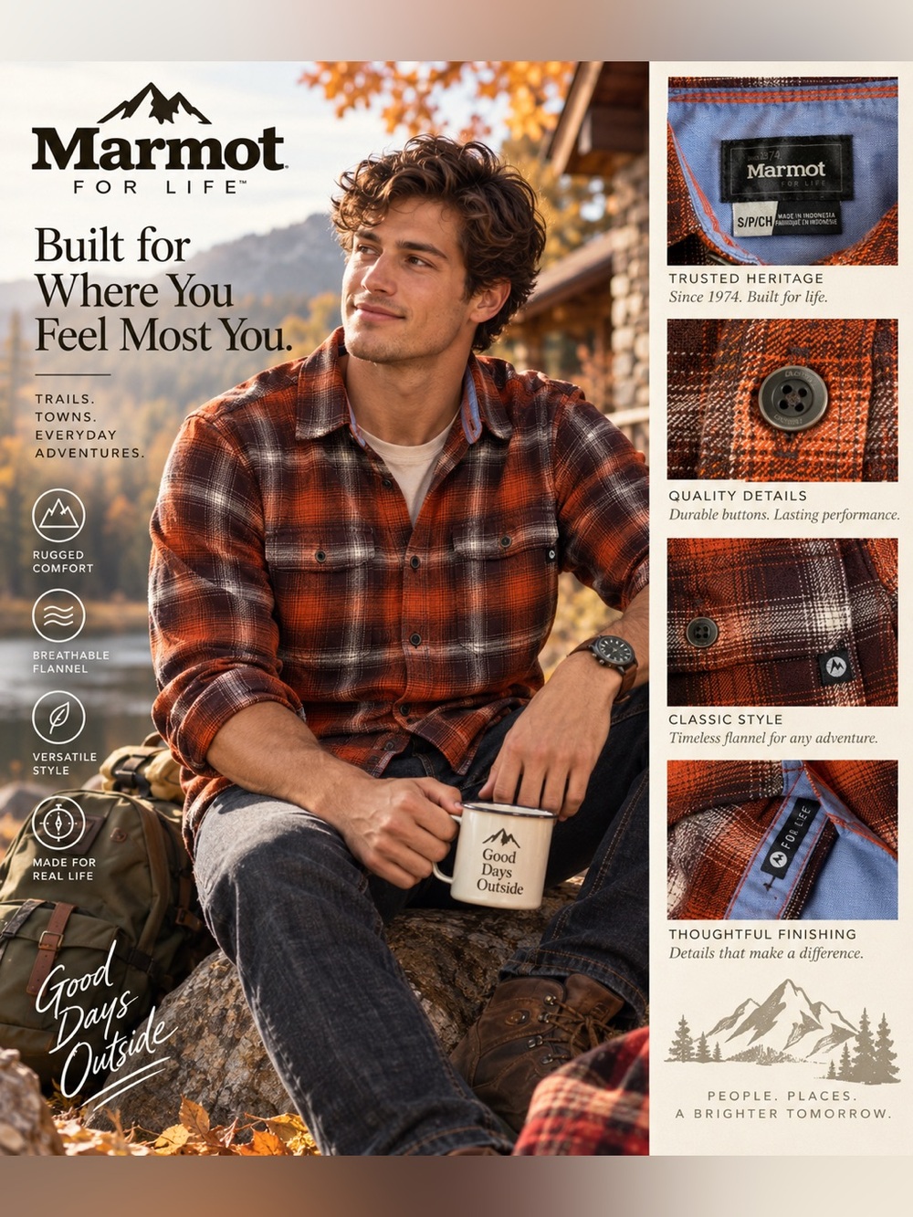 Marmot Men's Rust Orange Plaid Flannel Shirt Jacket
